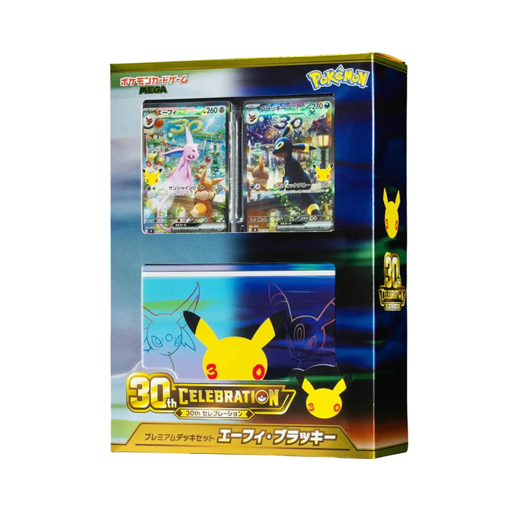 【M6a】 Pokémon-Sammelkartenspiel: Mega-Entwicklung – vorgefertigtes Deck, Premium-Deckset zum 30. Jubiläum, Mauzi & Umbreon